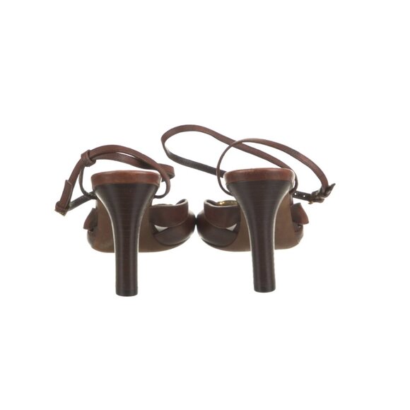 Gucci Hasler Horsebit Brown Leather Heeled Sandals - Picture 5 of 6